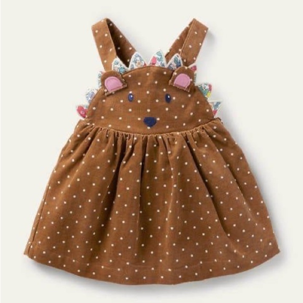 Baby Boden polka dot hedgehog novelty cord pinnie jumper dress corduroy